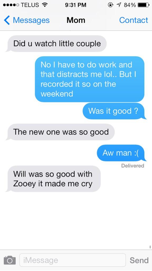 NicoleBlanke's tweet photo. @JenArnoldMD @ReallyBillKlein Here was my convo with my mom tonight #LittleCouple #hugefans #RETWEEET http://t.co/GSn1NcwDR5