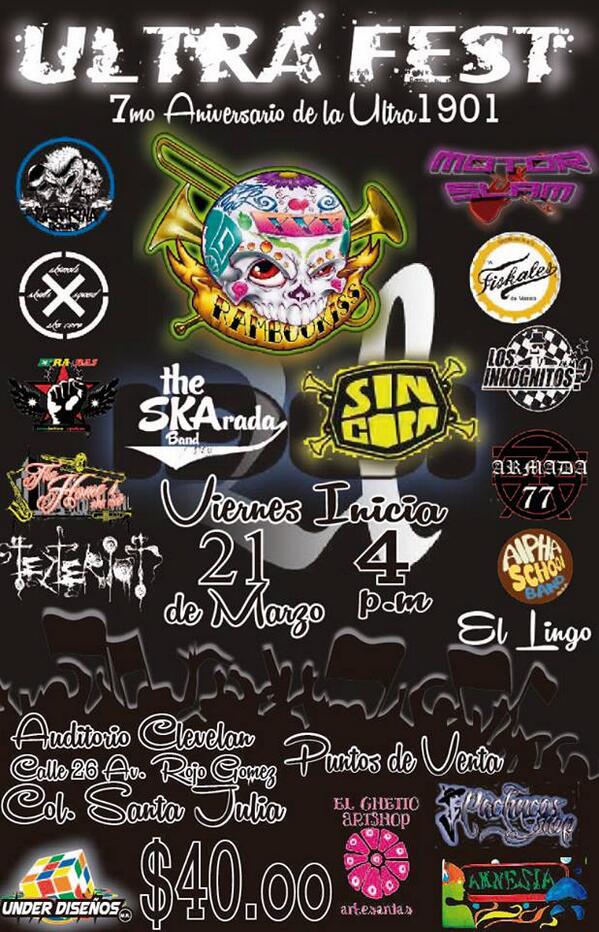niiquu's tweet photo. ¡40 pesitos le cuesta, 40 pesitos le vale! @losfiskalesmex @MotorSlam @rambookiss @TheSkaradaBand y 10 bandas más! :3 http://t.co/EMhH3Gq5dc