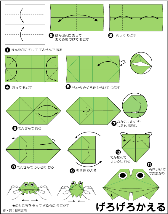 ぴょんぴょん カエル 折り紙