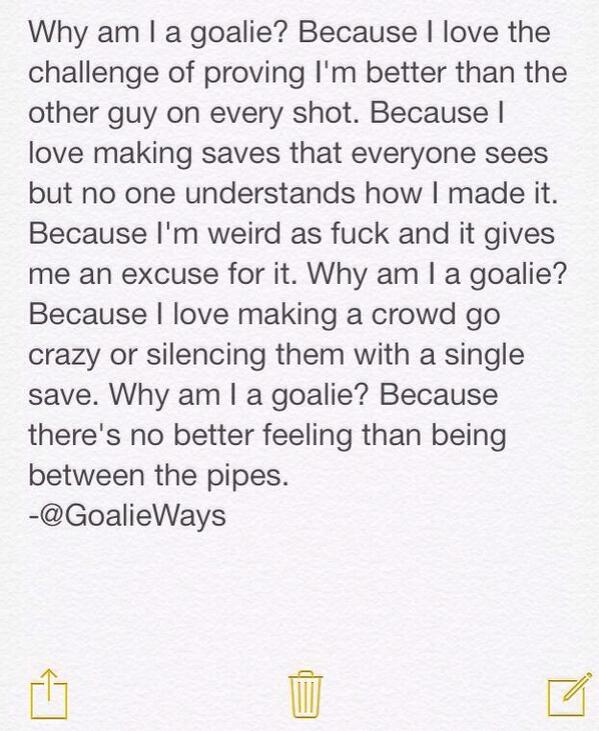 GoalieWays's tweet photo. Why am I a goalie? http://t.co/Tzmb4JCczH