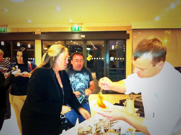 Boontamitchell's tweet photo. Martin Murphy is showing off making pancakes in the lobby at c/p Manchester airport. I love it.. Guest love it. http://t.co/s7kAgVZpDo