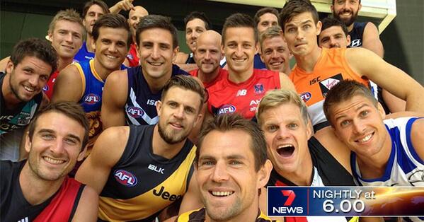 7NewsAdelaide's tweet photo. A special skipper selfie as #AFL captains gather to launch 2014 footy season in #Adelaide http://t.co/Mqg1Jv7t4q