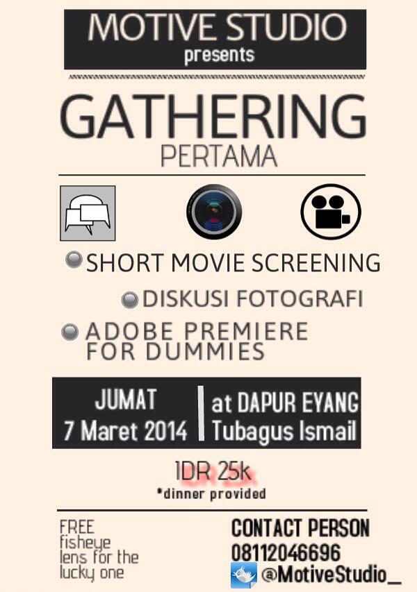 MotiveStudio_'s tweet photo. Dapur Eyang
Jumat 7 Maret 2014
16:00 kumpul di kampus @MGT13_Unpad @mgtunpad2012 http://t.co/NhmN0IqPTx