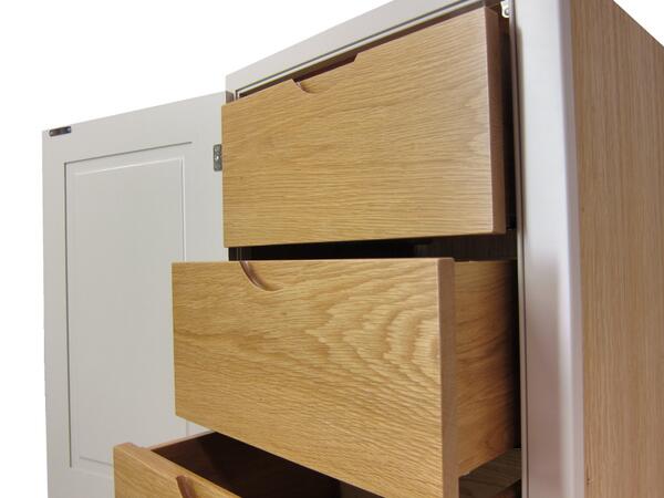 PebbleKitchens's tweet photo. Internal dovetail drawer boxes with @blumuk full extension Tandem runners, solid oak fascia with Ellipse finger pull. http://t.co/Olxp7T57mc