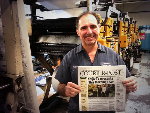 MelissaShriver_'s tweet image. Press supervisor Robert Romeo shows off a special run of the @hannibalcourier post! #khqatm #CoolestInterviewEver