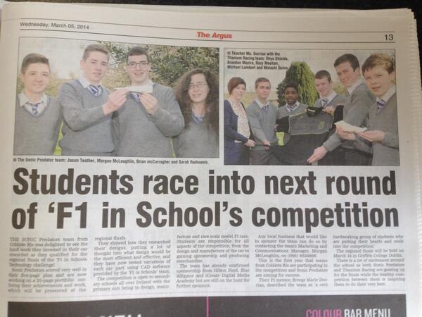 sonic_predators's tweet photo. Check us and @TitaniumRacing1 out in this weeks edition of the Argus!! #MediaCoverage #f1inschools http://t.co/qa2eYwyBY8