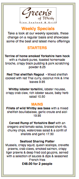 Big Menu changes at Green's today with some amazing dishes from our head chef <a href="/ryechef_ryan/">Ryan Osborne</a> here's just a taster !!