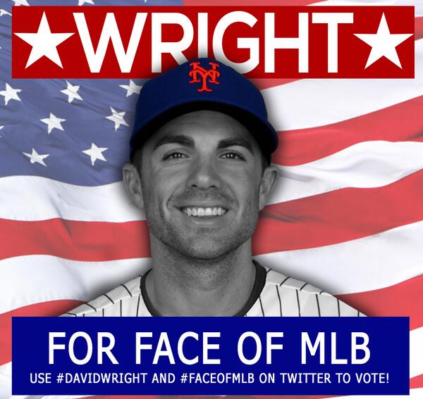 Mets's tweet image. #DavidWright is in the Elite 8 for the #FaceOfMLB. Vote for him- tweet w/both #DavidWright &amp;amp; #FaceOfMLB. RT’s count!