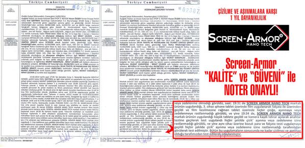 SCREEN-ARMOR kalite ve güveni noter onaylı!