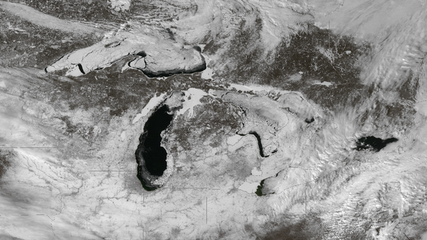 NOAASatellites's tweet photo. #NOAA #EnviroVizLab: Great Lakes ice cover from GOES-East satellite (Feb 19) http://t.co/EHXiPHXIhd http://t.co/CCEuPmEO5A