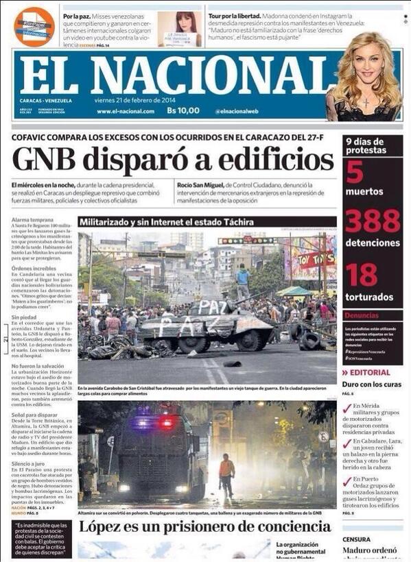 Hersheyshore's tweet photo. Gracias @ElNacionalWeb por informar como se debe. Portada de hoy #21F http://t.co/7qcEbQaCwh