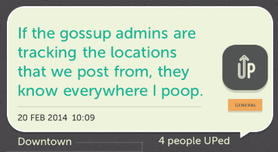 gossupapp's tweet photo. We are tracking, we know where you are going and we think you should see a doctor. #poopleanalytics http://t.co/d0uoKcrPRU
