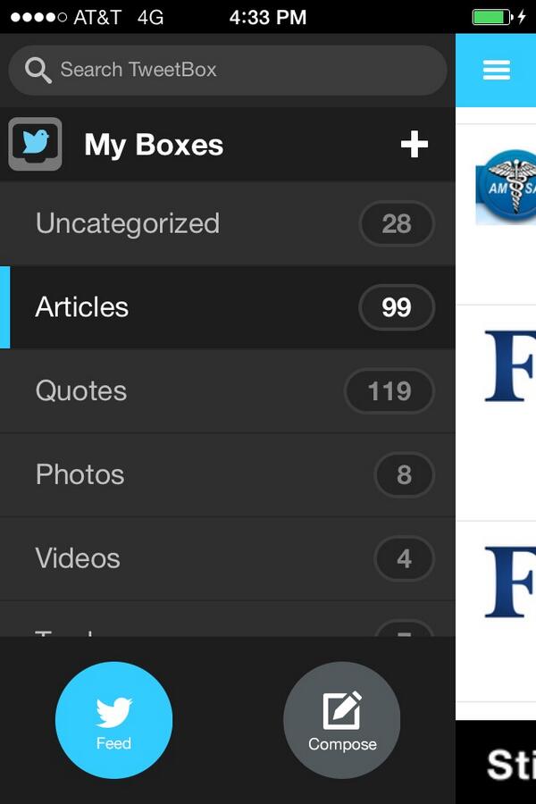 Screenshot of the updated TweetBox homepage for iOS...coming soon!