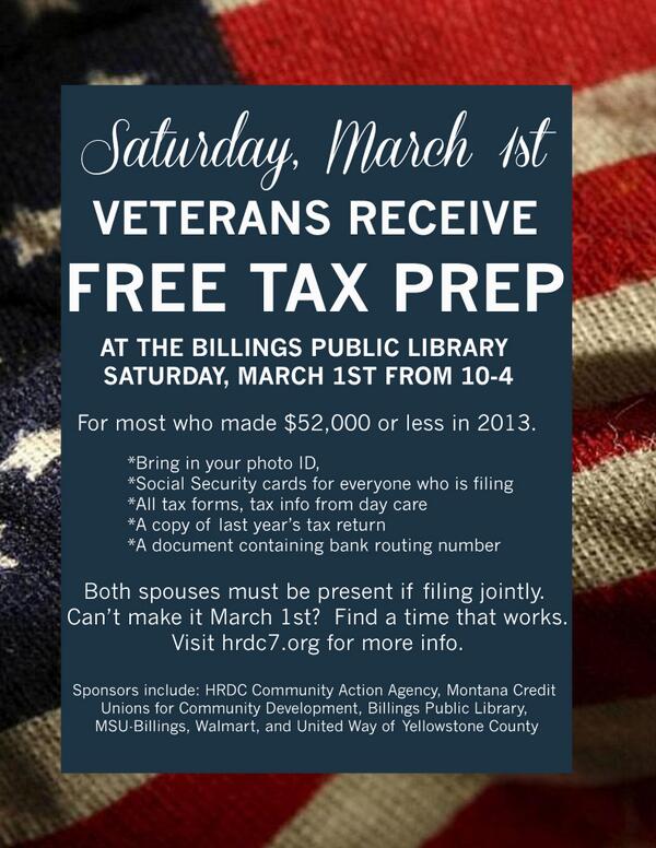Free tax prep for Veterans! Please share with those who can benefit from this service!