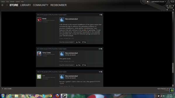 Redbomber64's tweet photo. I knew CoD: Ghosts was getting negative feedback but I had no idea it was so bad it overflowed into positive reviews! http://t.co/oaUj6aAdJG