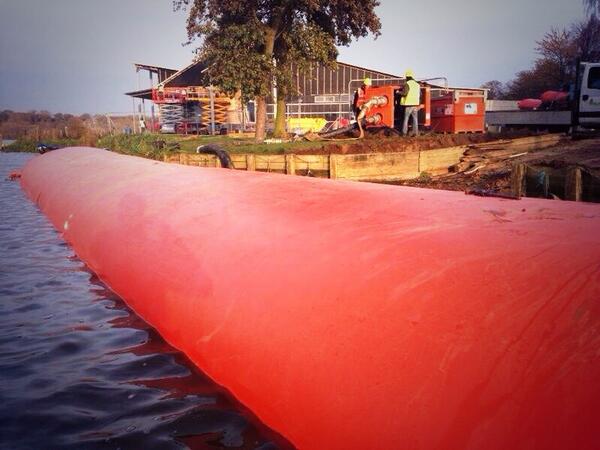 Temporary dams installed earlier this week for building a new slipway.