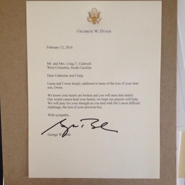 craigtcaldwell's tweet photo. Unexpected letter received at the office mailbox today.  George W. Bush you are a class act sir.  Thank you! http://t.co/er7RITkQiZ