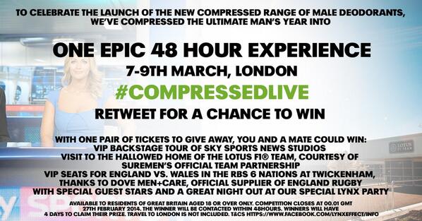 #WIN the ultimate 48 hour weekender with @dovemen at #CompressedLive… RT to enter! T&amp;Cs: on.fb.me/MimyJd