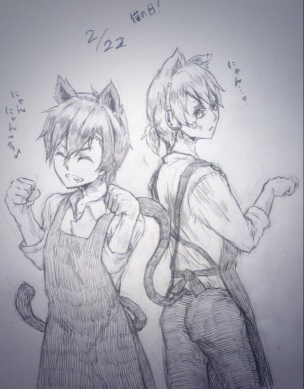 猫の日に喫茶店でアルバイトなセトとコノハ┌(^o^)┘ 