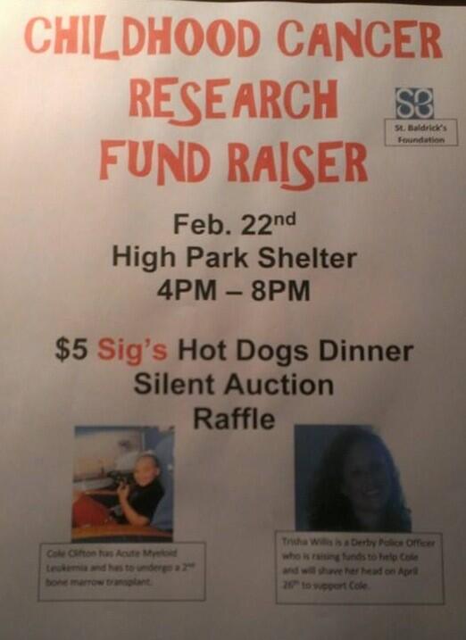 Today from 4 PM to 8 PM at High Park in Derby is a Childhood Cancer Research Fundraiser to honor Our Wrangler Cole!