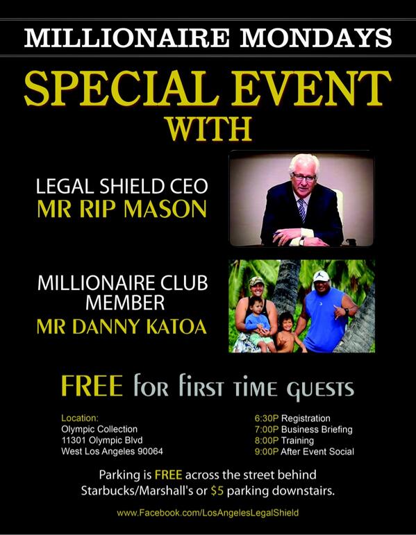 MySoCalShield's tweet image. CEO of LegalShield Mr Rip Mason in LA Monday. Olympic Collection 11301 Olympic Bl. West L.A. @ 7pm--&amp;gt; Bring guests!!!