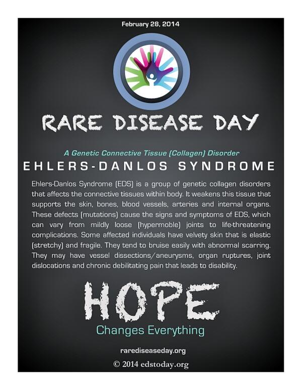 Spread the word about #RareDisease Day and spotlight Ehlers-Danlos Syndrome #EDS to bring education/awareness TY