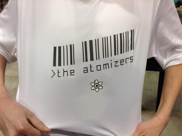 towerphysio's tweet photo. @APEGA_AB great shirt. Bar code spells out THE ATOMIZERS. Way to go. http://t.co/ZGHTGvrQAN