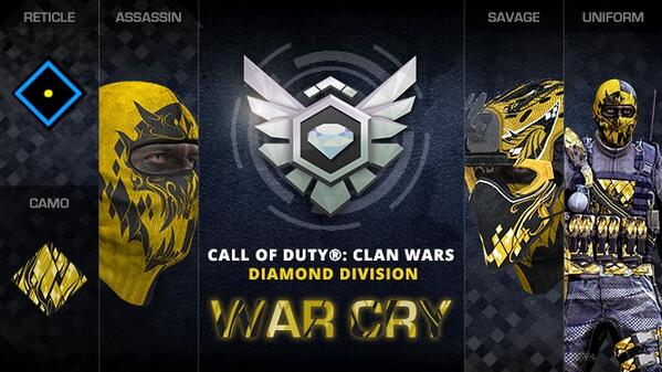 The first Diamond Division Clan War starts tonight! RT if you’re going for the War Cry armor. bit.ly/1cr4kiU