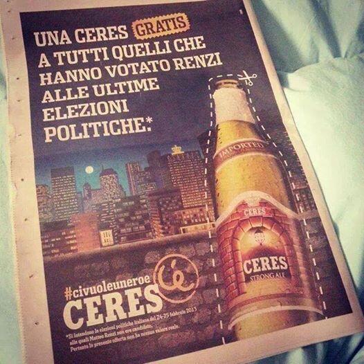 ignaziocorrao's tweet photo. Vado a prendermi una #Ceres alla salute di @RenziePD, #Padoan e la mitica #Madia... #M5S http://t.co/O4kFia8J26