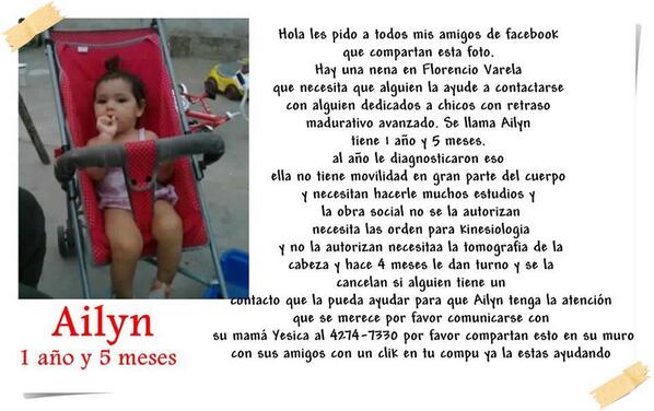 barbaracuenca3's tweet image. @nikitaneumann por favor ayudanos a difundir este caso ailyn necesita muchas cosas una un cochesito especial
