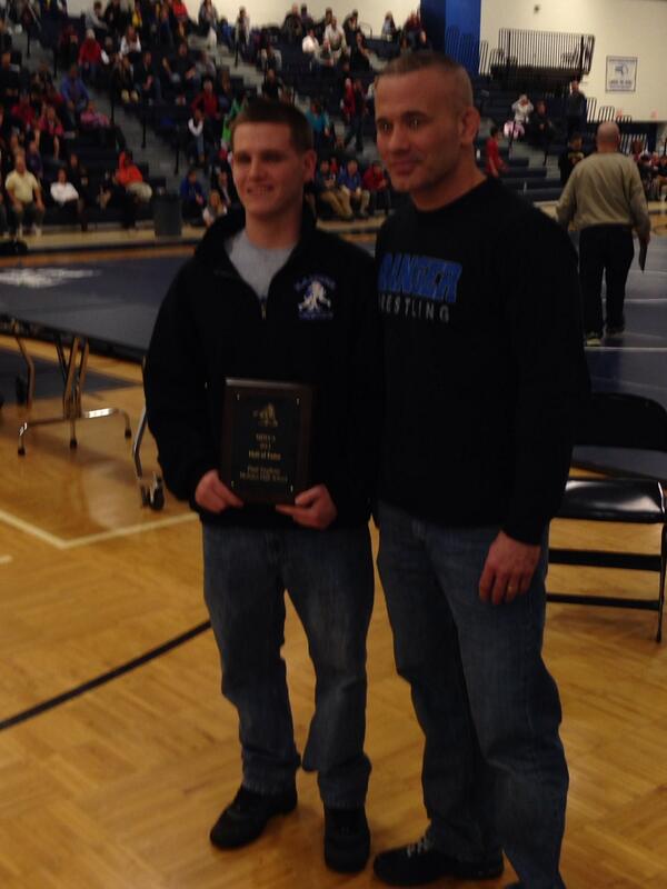 BSU wrestler @paulsughrue getting inducted into the Massachusetts Hall of Fame with his High School Coach