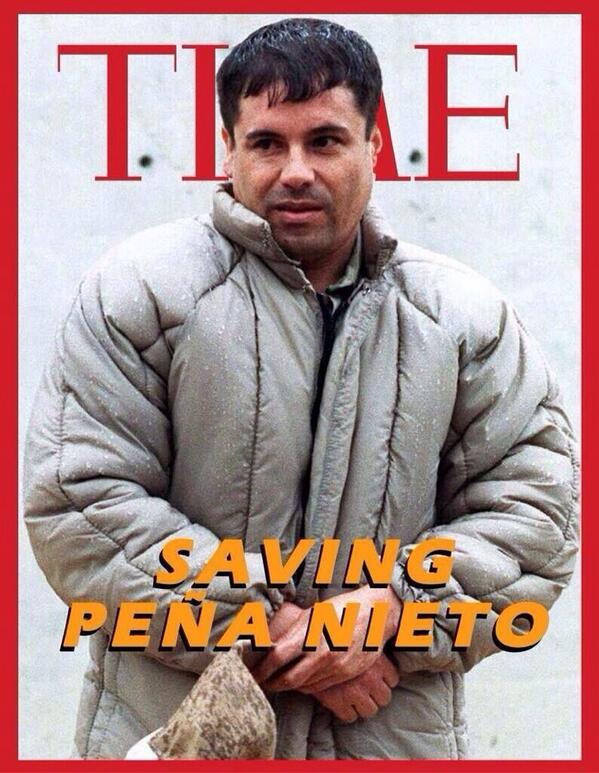 ThinkMexican's tweet photo. One more #SavingMexico spoof cover. It’s possibly the most truthful of them all. #ElChapoGuzmán is #SavingPeñaNieto. http://t.co/uyWvKq0mNm