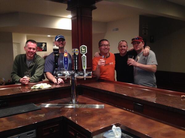 AdamCusson's tweet photo. Inaugural bar break-in.  Breaking it in with Old Bust Head! @OldBustHead http://t.co/bqWpxX5ZBN