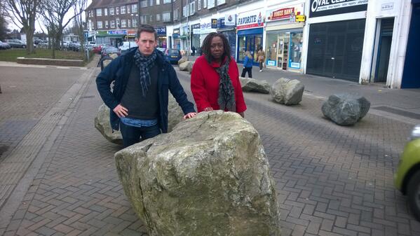 NewAddington1st's tweet photo. What a load of Boulders! The message to the Tories from New Addington residents, wasting £140 million on #Croydon HQ http://t.co/fL1PyDK4GY