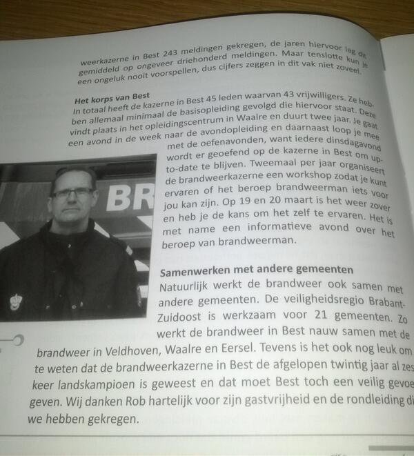 BrandweerBest's tweet photo. Onze korpscoördinator is geïnterviewd voor blad 'De Uitstraling'. Vandaag op uw deurmat. http://t.co/9BerGpmU7Q