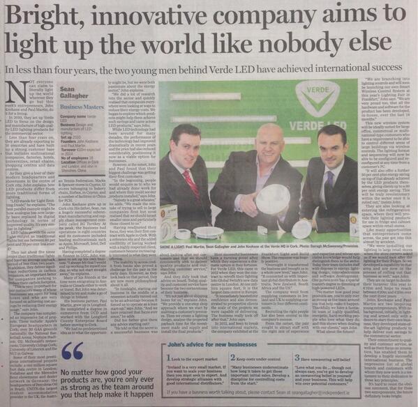 PositiveIreland's tweet photo. International success for Irish company @VerdeLED 👍 http://t.co/7842fAs2rS