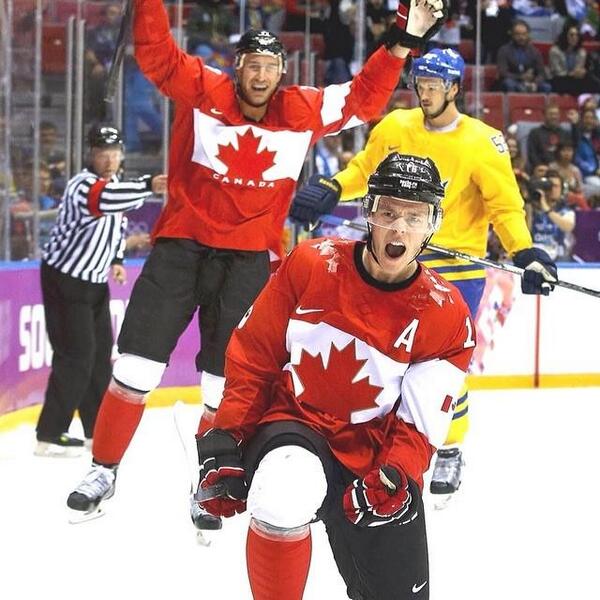 OlympicsCanada's tweet photo. Can you say, "GOOOOLLLLLLDDDD! (or Goal!) http://t.co/69i4SIFf3w (by @canucksjase) #WeAreWinter http://t.co/sIKAYjqeqB