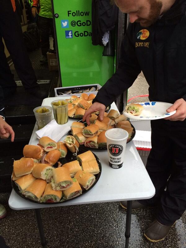 Thx @GoDaddy for picking up some @jimmyjohns to feed our hungry crew. #PartnershelpingPartners