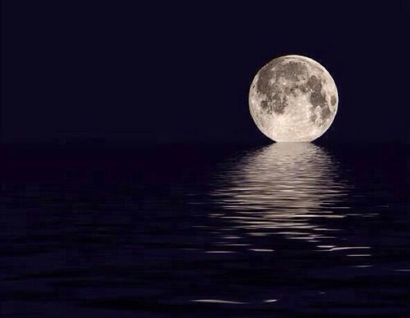 The moon kissing the ocean.