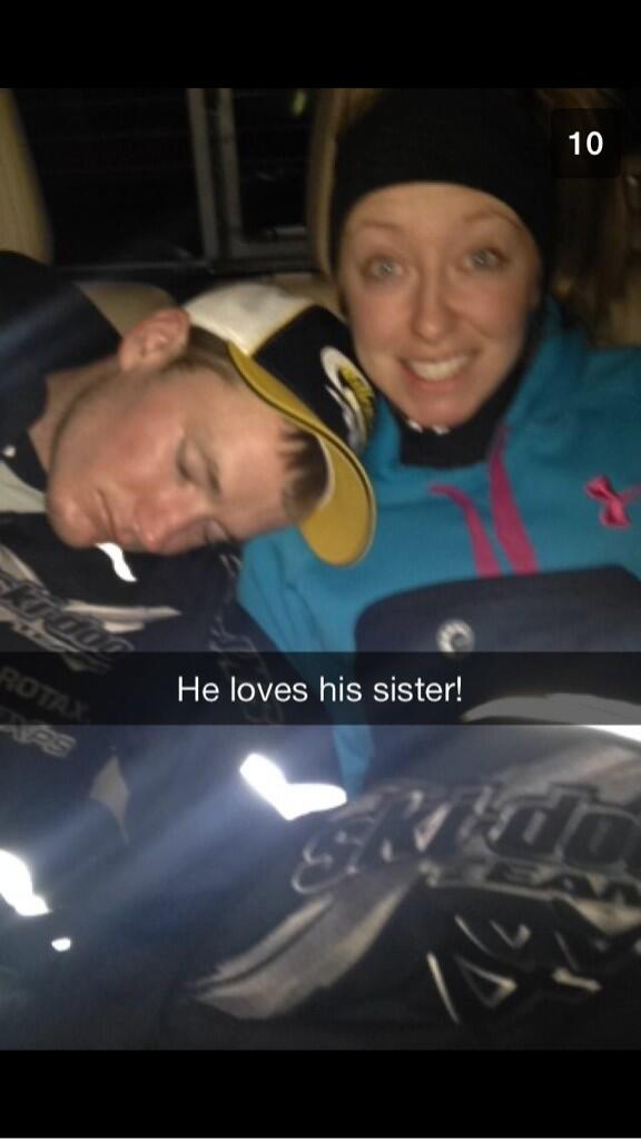 Brittanyshoe's tweet photo. If anyone knows how my brother and I are towards each other, this shits funny lol #lightsout #snowmobileraces http://t.co/YEFBW4vHdN