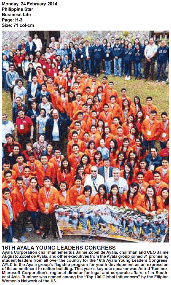 ayalafoundation's tweet photo. May hangover pa kami. Kayo? Check out today's Philippine Star for some awesome #AYLC2014 memories! @_AYLC_ :) http://t.co/NYXxrRWwmt