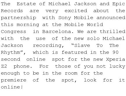 michaeljackson's tweet photo. Announcement from the Estate of @MichaelJackson. Read more here: http://t.co/atwCRWKMtn http://t.co/3jW27bl0BA