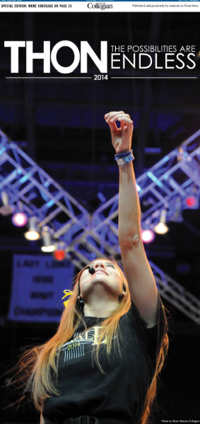 DailyCollegian's tweet photo. Today's front page: THON 2014 — The Possibilities Are Endless http://t.co/9O1m6dzOv1