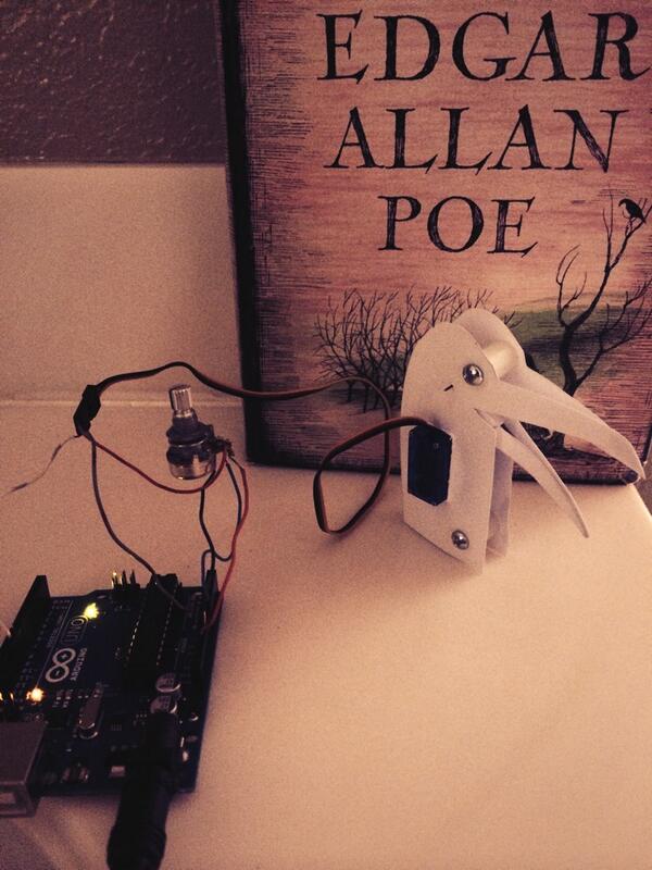 NetChime's tweet image. Working beak mechanism driven by Arduino for #roboticbird project.  Will probably redesign it.