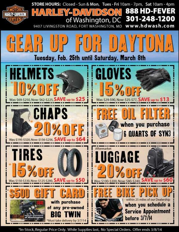 HDWashington's tweet image. Gear up for Daytona Bike Week @HDWashington
