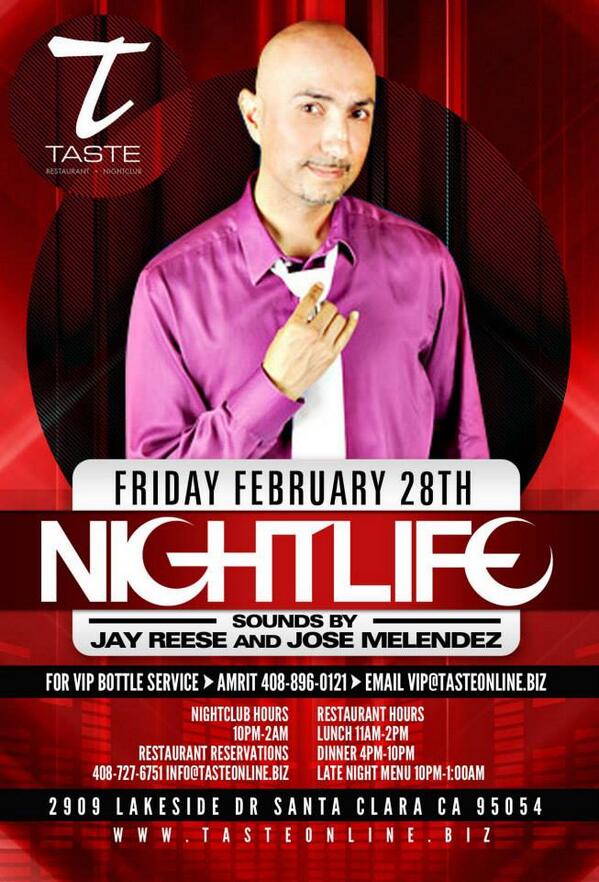 This Friday Night!! <a href="/TasteNightclub/">TasteOnline</a> W/ <a href="/jayreesejubera/">Jay Reese Jubera</a> <a href="/ZeeKerawala/">Zeewala</a> <a href="/JUSTONERS/">JUSTONE</a> <a href="/tastelos/">carlos carmona</a> ...No Cover All Night!