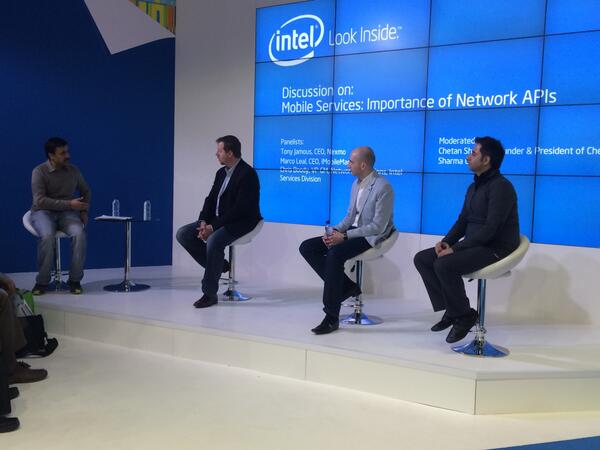 iMobileMagic's tweet image. Marco Leal (iMobileMagic), with Chris Boody (@intel), Tony Jamous (@nexmo) and Chetan Sharma (@chetansharma) #MWC14
