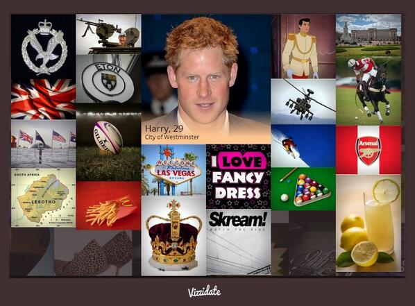 vizzidate's tweet image. Prince Harry summed up in 20 pics. Fancy dress, strip pool and an Arsenal fan... #princeharry #royalfamily #hero