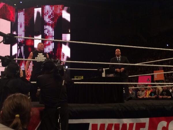 JustinRoberts's tweet photo. Well. Now that @HeymanHustle &amp; @BrockLesnar are here, I'd feel a bit safer leaving early. Wonder if that's cool..? http://t.co/q8RxOG3UIe