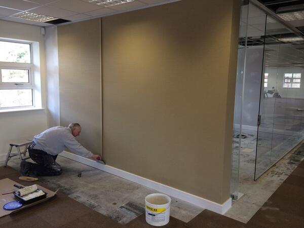 NJRWorkspace's tweet image. NJR Coolspace installing Tektura Madras wall covering